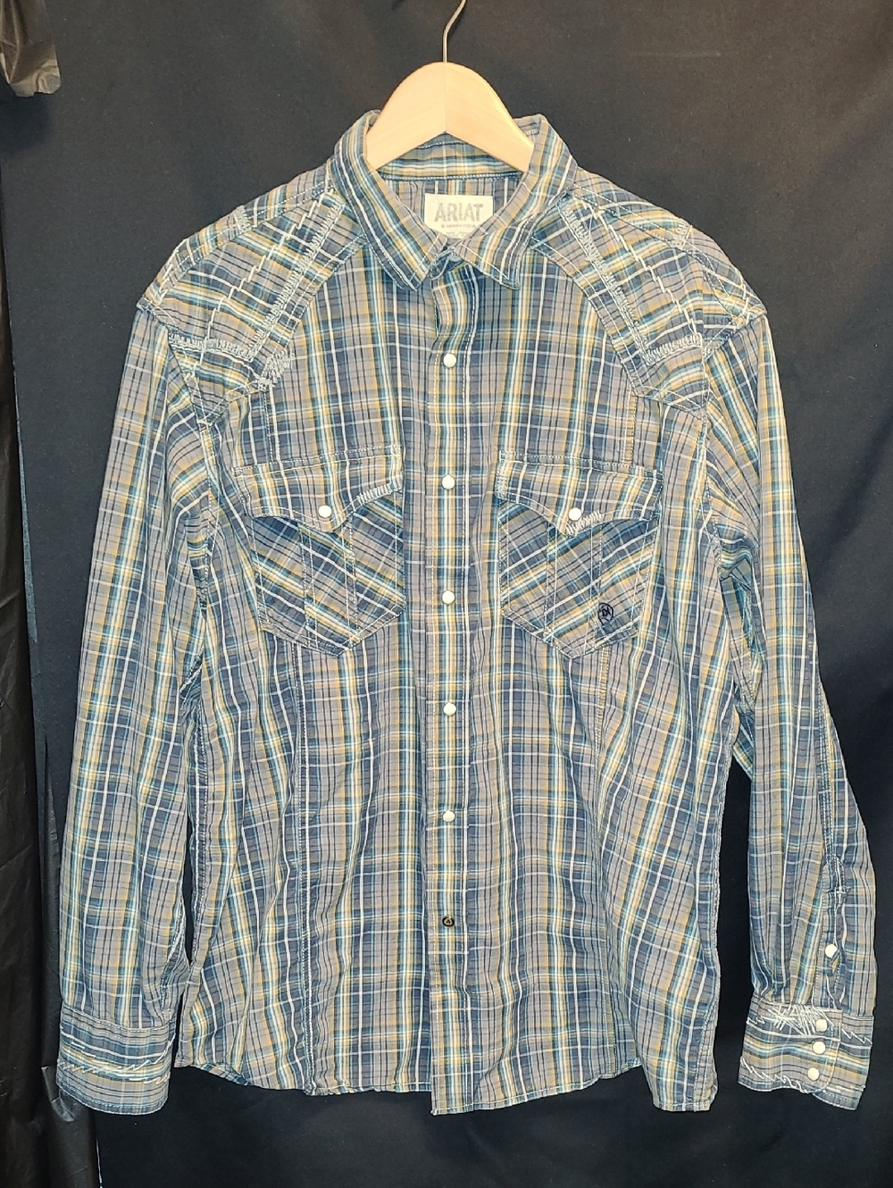 Ariat Men’s Light Blue and White Plaid Western Button-Down Shirt